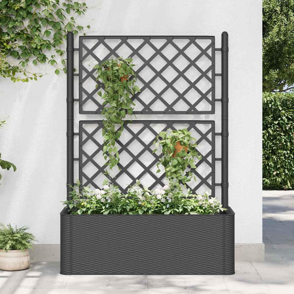 Jardinera con enrejado y depósito de agua de 90 litros para plantas trepadoras, antracita, resistente a los rayos UV