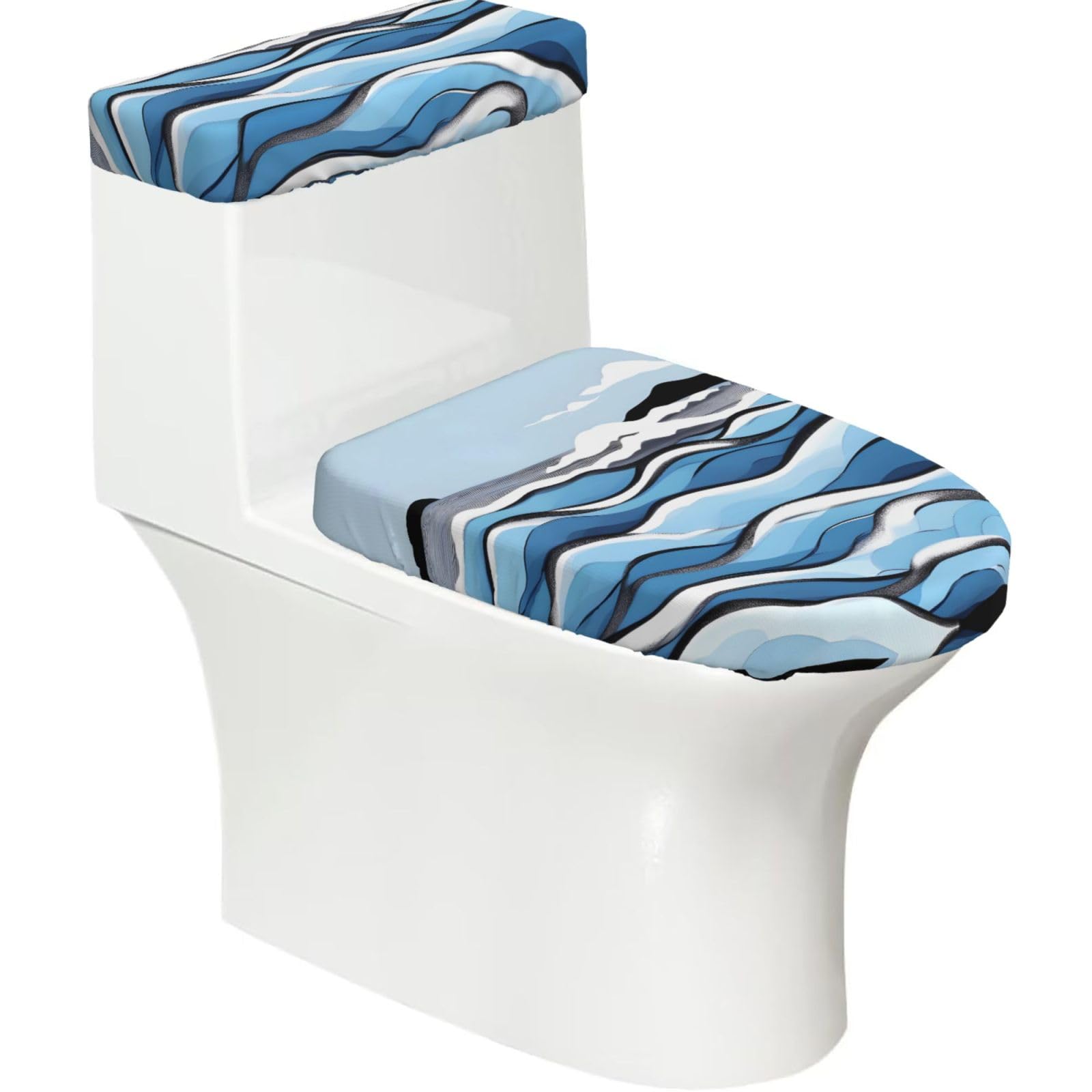Cntdbu Black Waves Lapping At The Rocks Elastic Toilet Cover Set Of 2-Stretchy Lid And Tank Covers For Bathroom, Soft Washable U Shape Toilet Decor