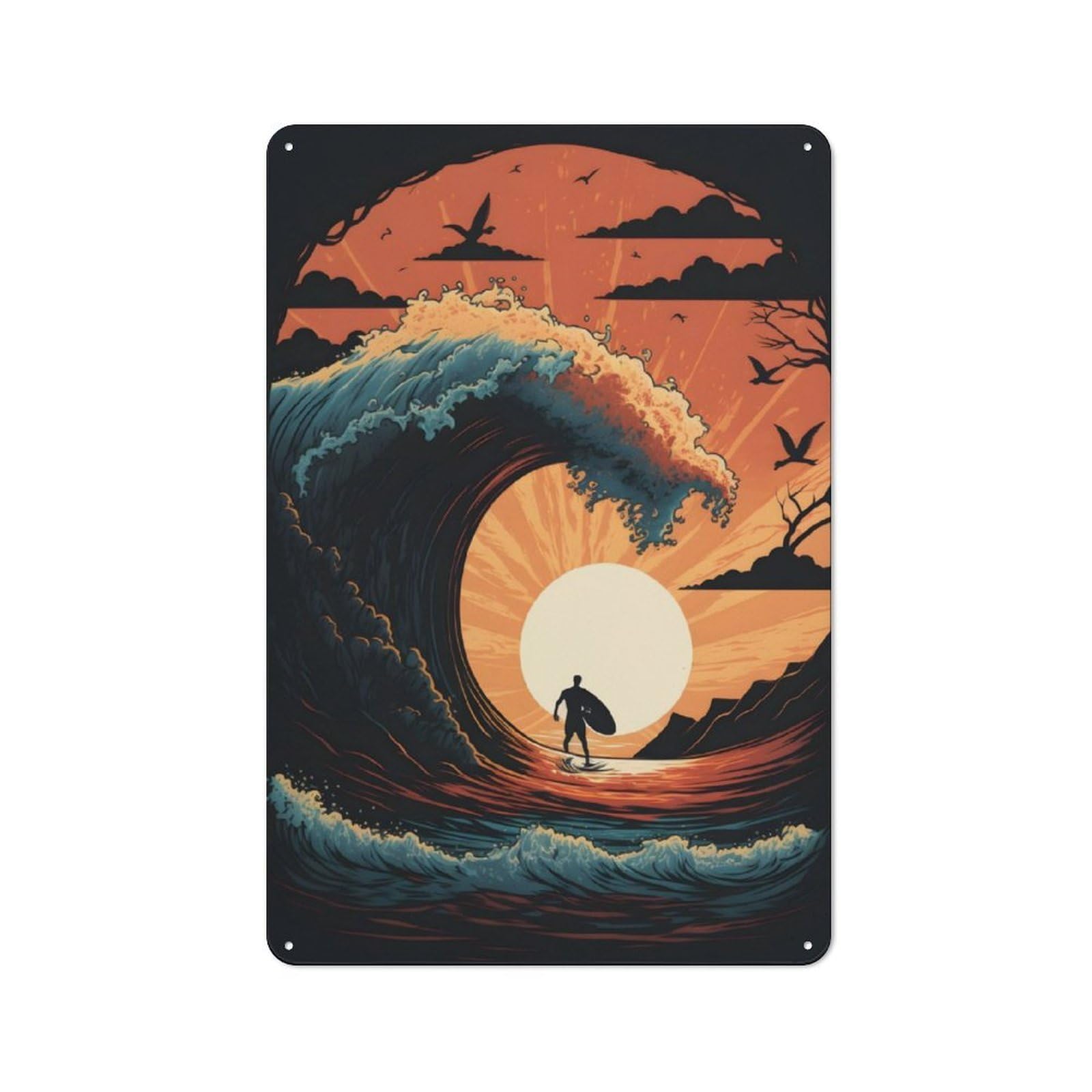 Junmoney Surfing At Sunset Retro-Style Metal Plaque 30X20cm For Kitchen Or Home Bar, Gift For Home Bar Enthusiasts During The Christmas Season