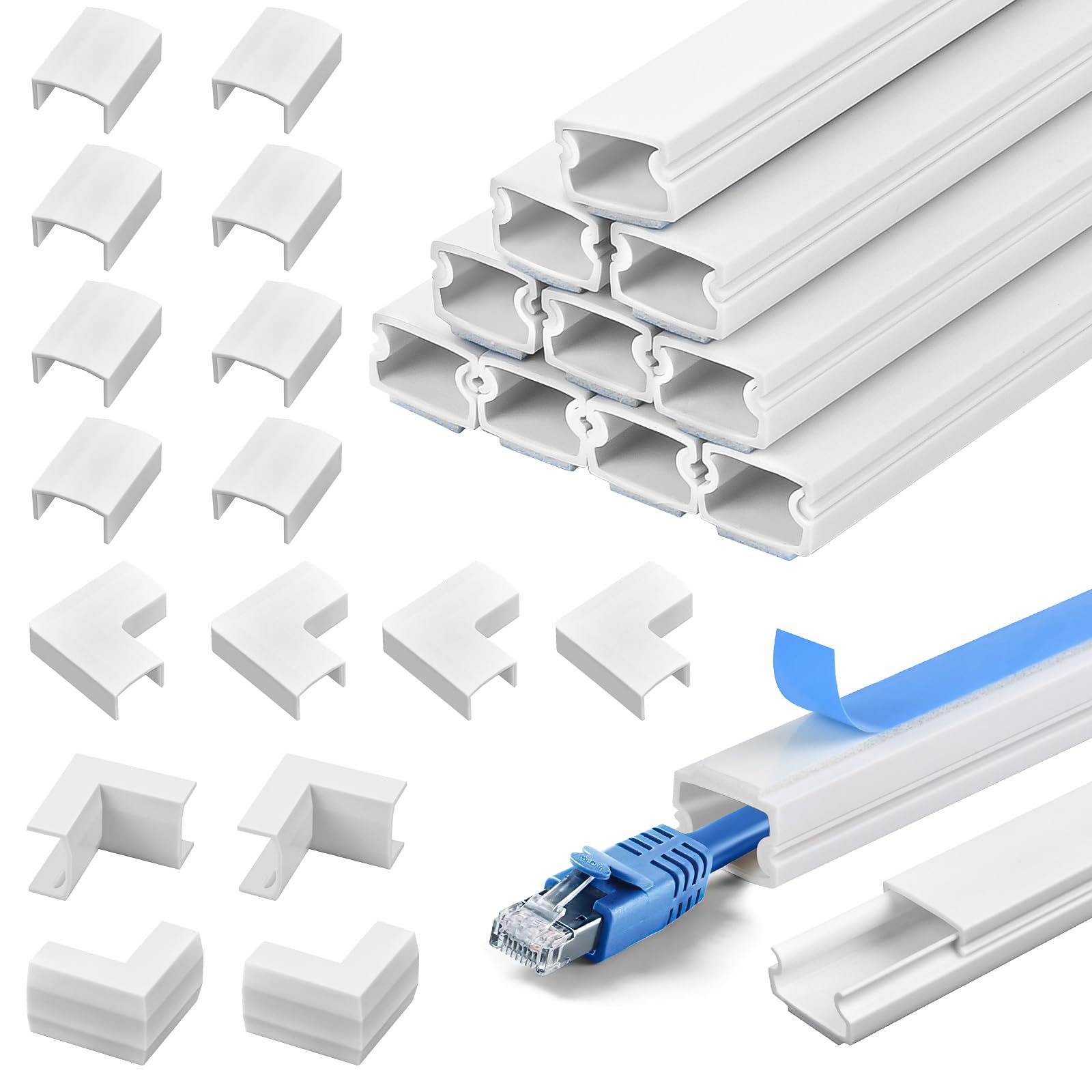 CEOTIS 4.8 Meter Self-Adhesive Cable Trunking, Trunking for Electric Cables, Cable Cover, White Trunking for Hiding Cables,Paintable PVC Cable Cover, Self Adhesive Trunking for Wall -W15mm, H10mm