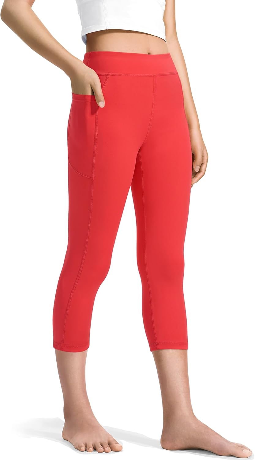 JOCMIC Girls Capri Leggings High Waisted Athletic Leggings with Pockets for Kids Dance Gymnastics Running