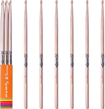 Anti-Slip Drumsticks 5A - 3 Pairs 6 Sticks, Premium Hickory Wood, Weight and Pitch Matched for Balanced Feel