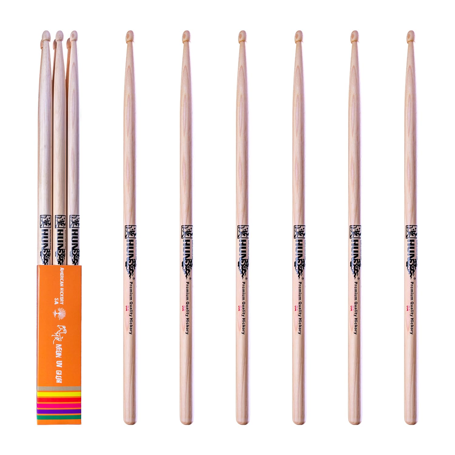 HUN Natural Color Anti-Slip 5A Drumstick, 6 Sticks,Weight and Pitch Matched | Classic 5A,…