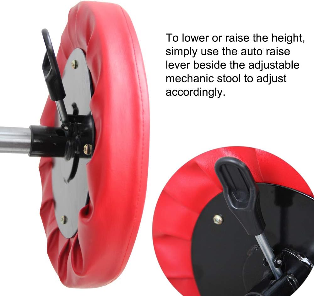 Ruedamann Adjustable 15"-19.5" H Pneumatic Creeper Garage,Holds up to 300 lbs,Shop Seat,Mechanic Stool with Garage Seat,Red : Automotive
