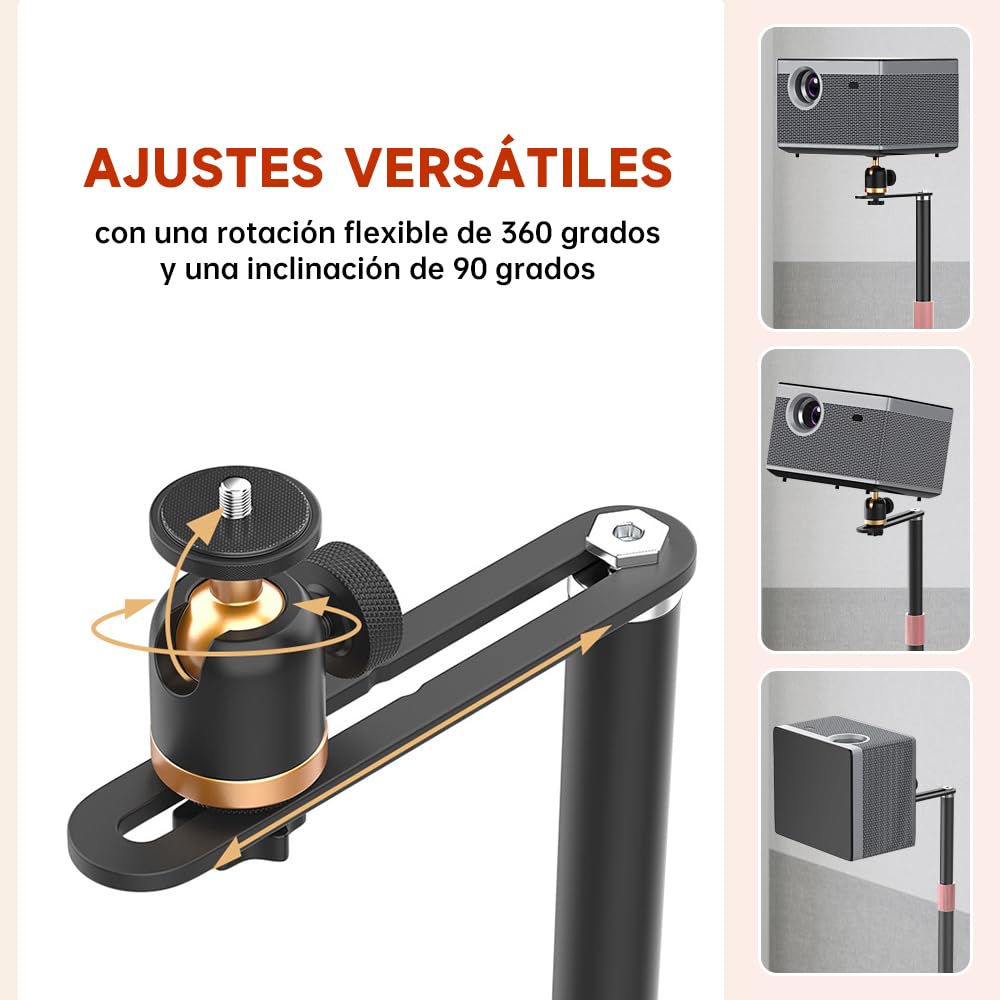 Soporte Para Proyector Bordstract, Soporte Para Proyector Ajustable Con Rosca De 1/4 Pulgadas, Rotación De 360 ​​y Inclinación De 90 Para Cabecera De Cama O Sofá(Blanco)
