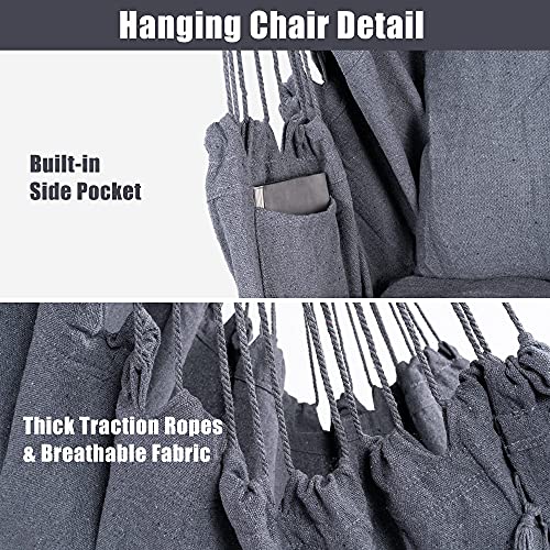 Toucan Outdoor Hammock Chair Macrame Swing, Large Hanging Rope Seat With 2 Cushions And Carrying Bag, Max 330 Lbs For Indoor Outdoor Home Bedroom Garden, Gray #TOP3