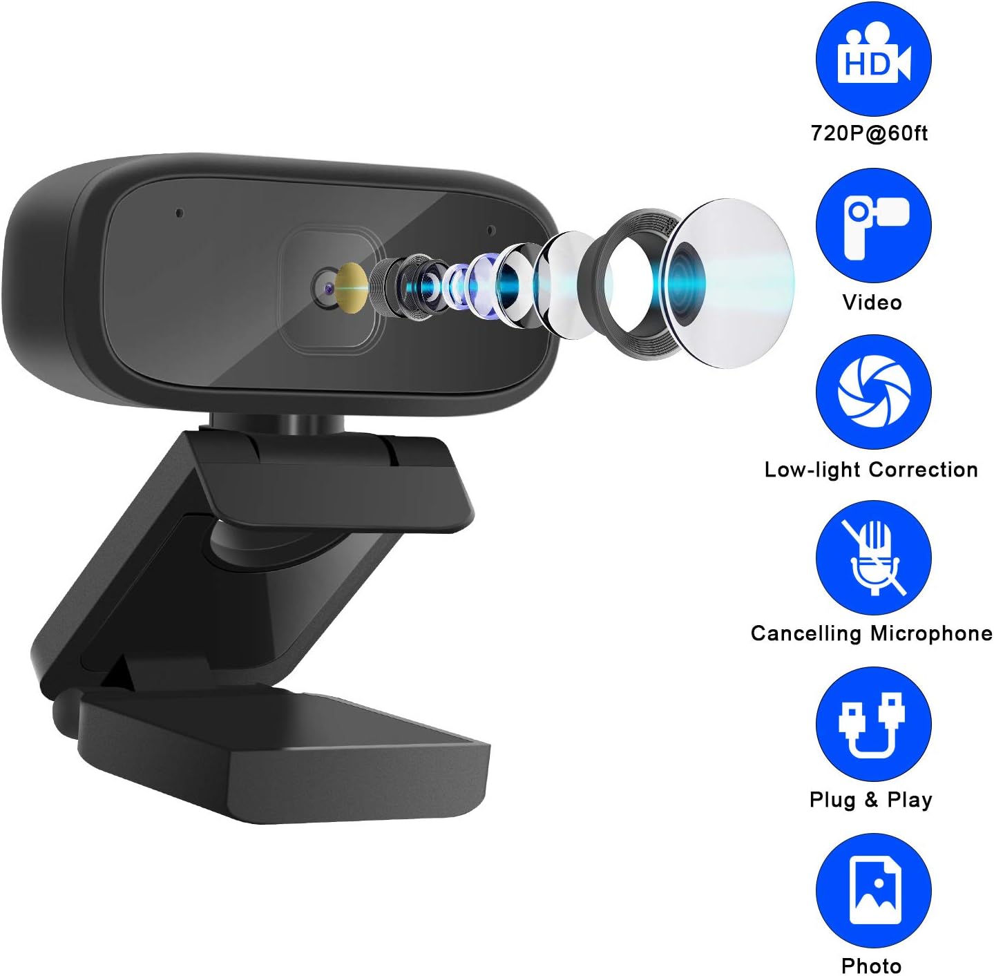 Innosinpo Webcam Ultra HD 720P【2020 Newest】 USB PC Webcam Light Correction Noise-Reducing Mic Gaming Computer Camera for Live Streaming, Gaming, Calling and Conferencing