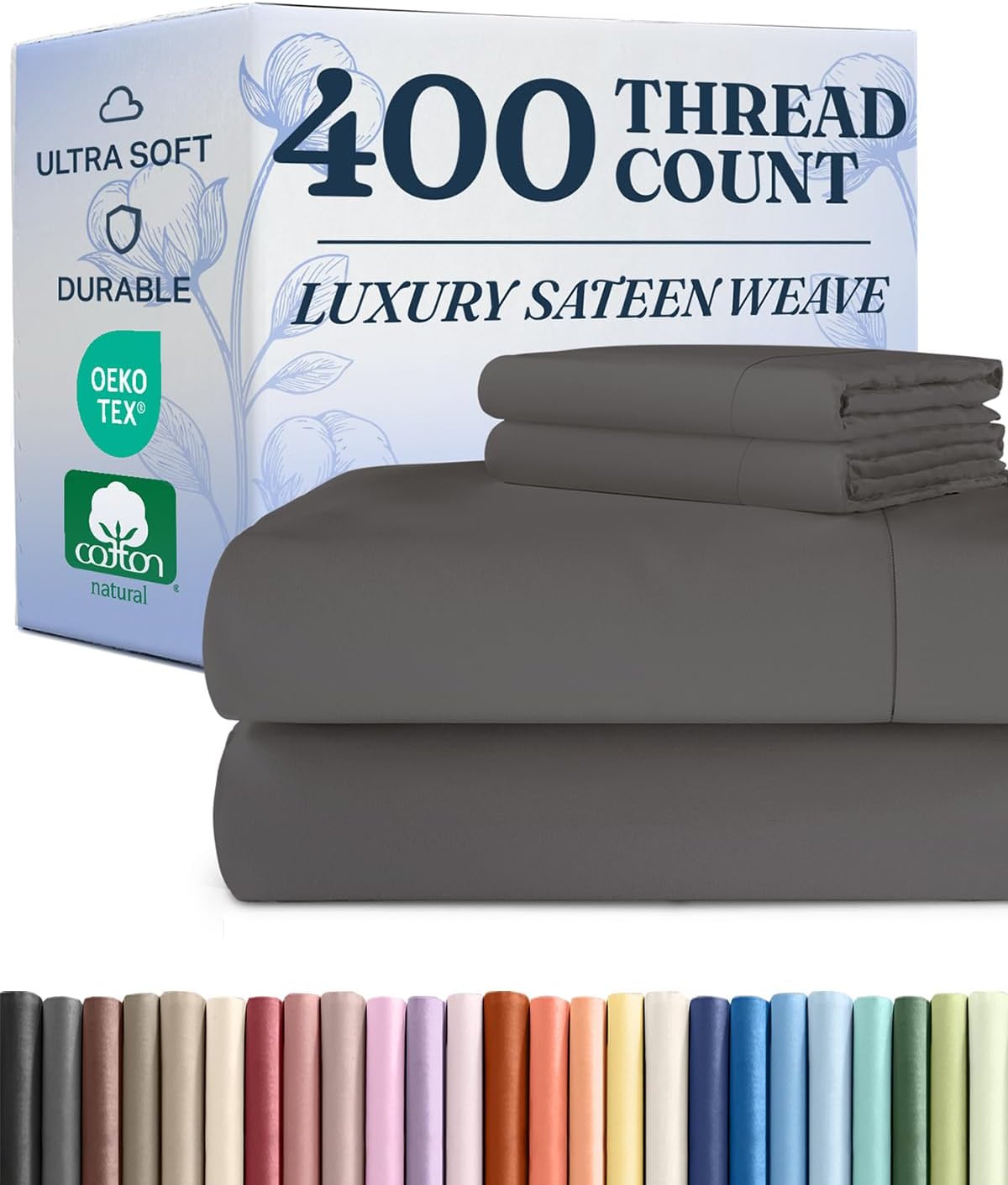 King Sheet Set - 100% Cotton Sheets - 4 Piece King Size Cotton Bed Set with Deep Pockets up to 16 Inches - Soft, Breathable & Cooling - Comfy, Fade and Stain Resistant - Machine Washable - Dark Grey