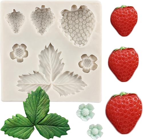 MINFEIDMS Molde de silicona 3D de fresa y flores para decoración de tartas, decoración de cupcakes, caramelo y goma de mascar de chocolate, arcilla