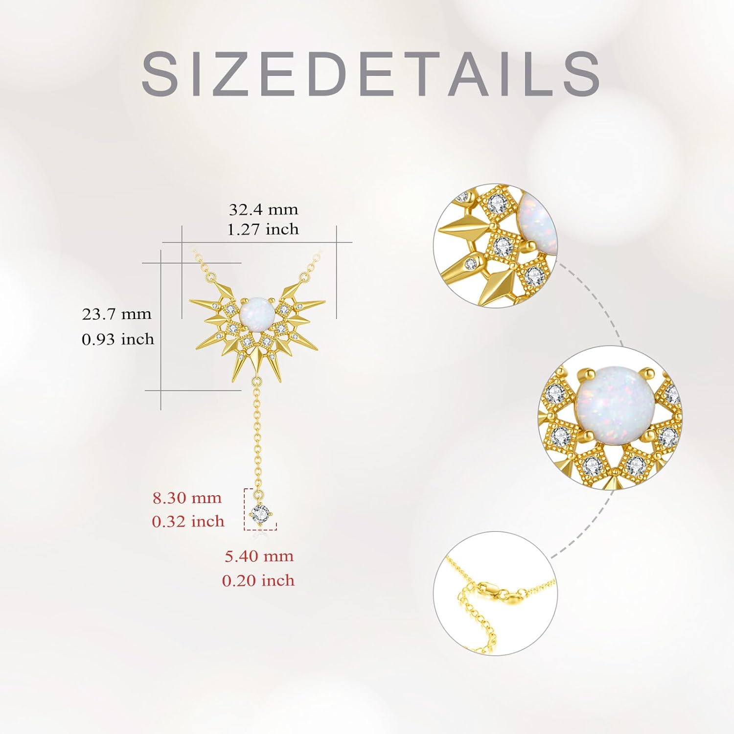 Moissanite Sun Y-Necklace for Women, 925 Sterling Silver 8mm Opal Sun Celestial Pendant Necklace, 18k Gold-Plated Celestial Jewelry Gift for Wife Mom Anniversary Birthday, 18+2 Inch