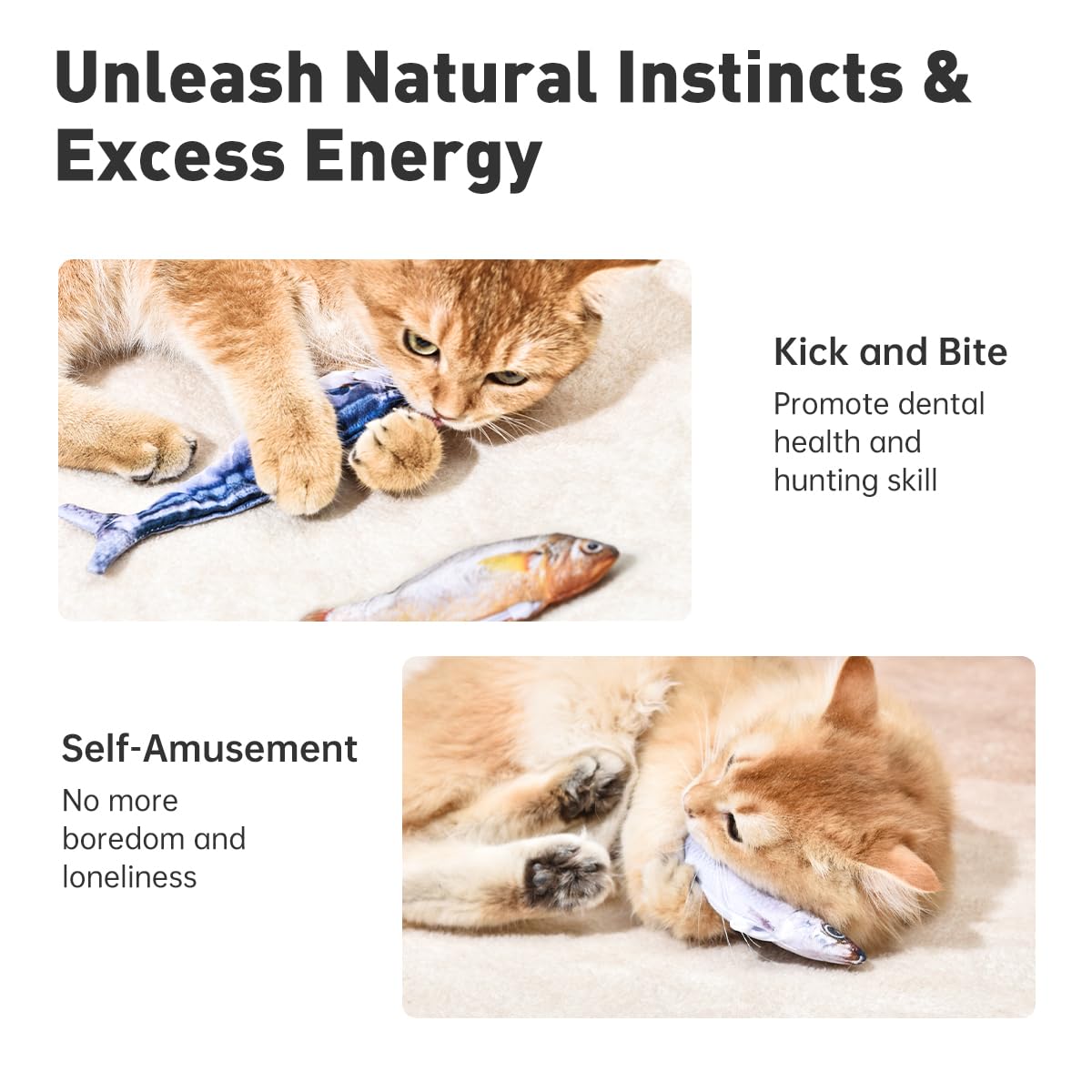 Petgravity Bissgroßes realistisches Flopping Fish Katzenspielzeug, 3 Stück, interaktives Katzenspielzeug für alle Rassen, tippaktivierter 3 Flapp-Modus, Sardine/Saury/Gelb Croaker, 18 cm, mit