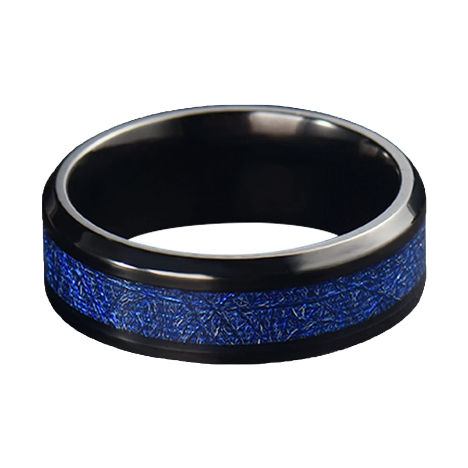 Anello Tungsteno Uomo Fede Nuziale Anello di Fidanzamento Intarsio di Meteorite Anello Uomo con Incisione 8MM Anello in Tungsteno Nero Blu Misura 12-31