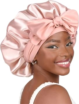 Satin Silk Bonnet Adjustable Sleeping Hat Hair Bonnet with Tie Band for Women Men Hair Head Cover for Sleeping UseRose red