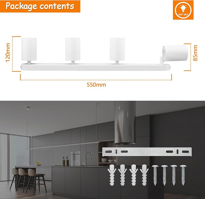Plafonieră LED KYOTECH cu 4 spoturi GU10 rotative și reglabile, alb mat, fără becuri, pentru dormitor și sufragerie
