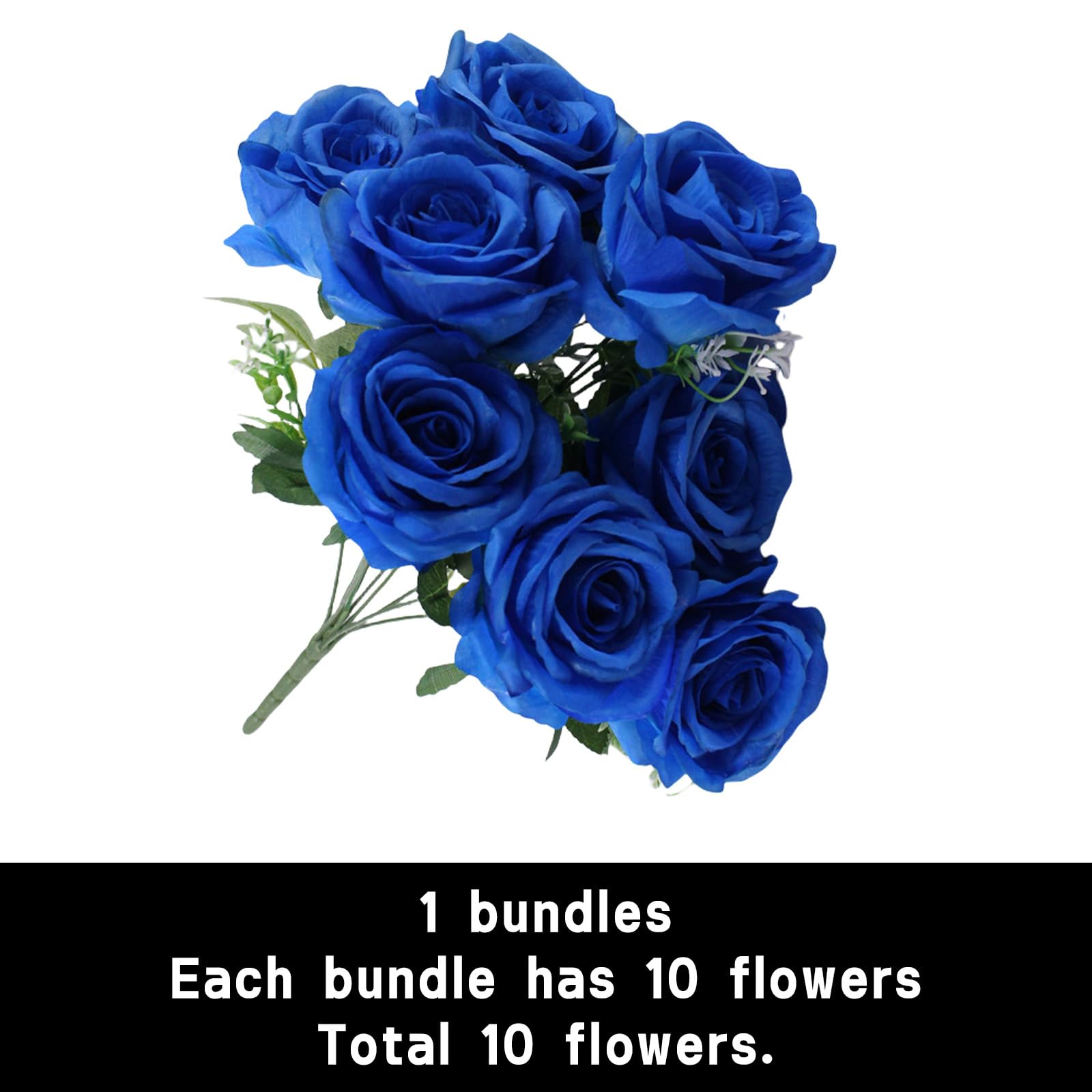 astylishome Artificial Flowers 10 Pcs Roses Fake Flower Realistic Bridal Bouquets with Long Plastic Stems for Arrangement Wedding Table Centerpiece Party Home Decor Blue 1201 - Image 2