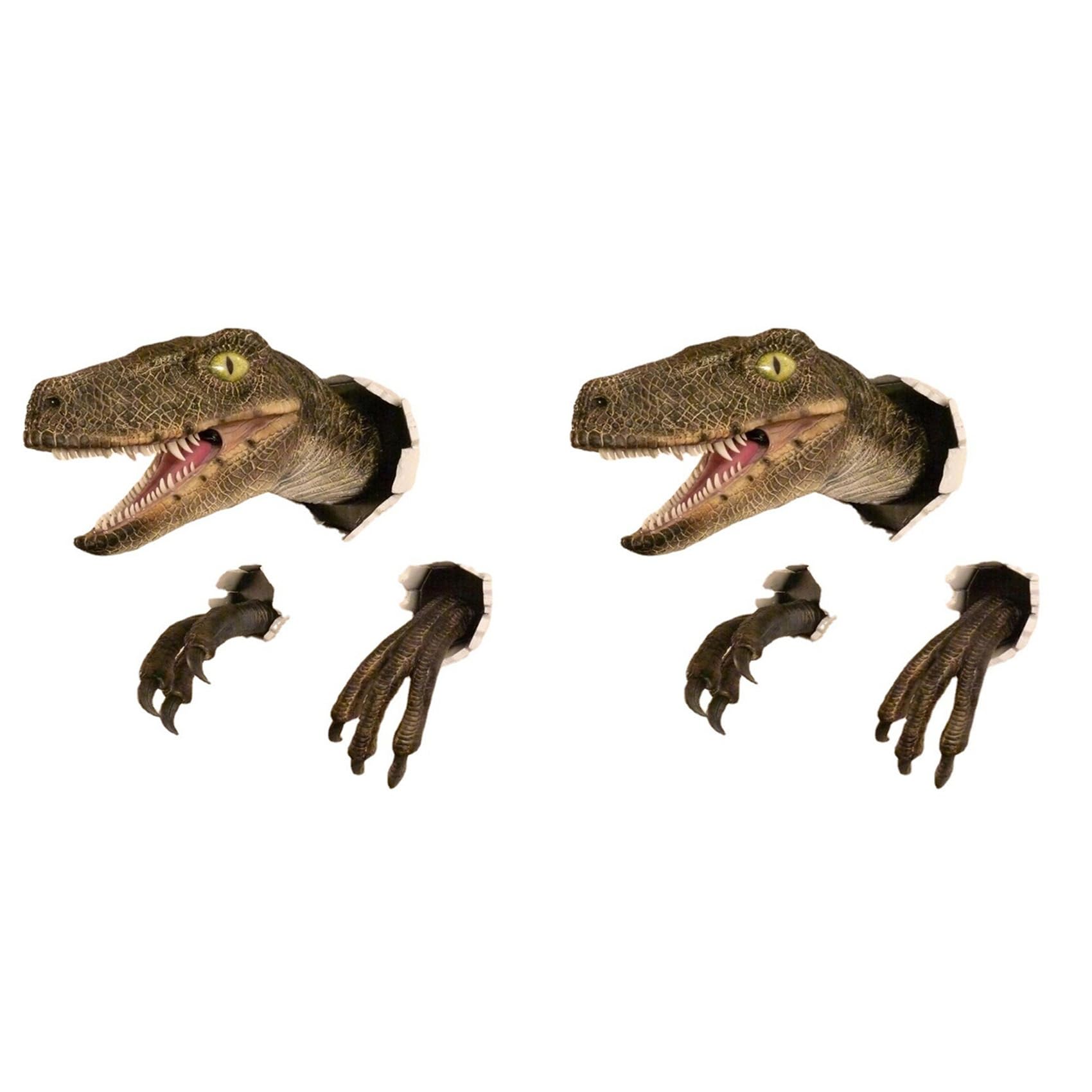 Vjsujehgy 2X Velociraptor Statue Wall Resin Mount Dinosaur Head Sculpture Wall Hanging Ornament for Indoor and Outdoor Dinosaur