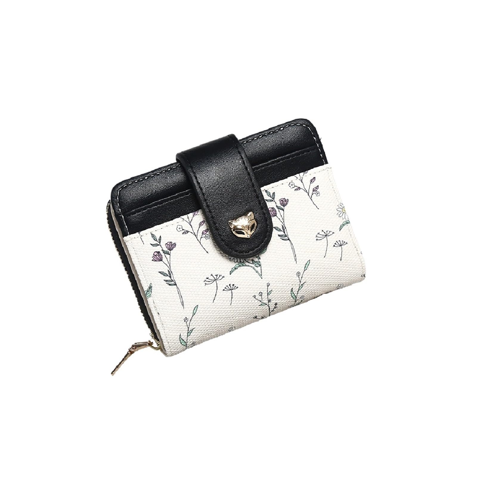 Portafoglio corto da donna 1 pezzo, portacarte in pelle PU con stampa floreale con chiusura a scatto, portamonete piccolo con cerniera for donna