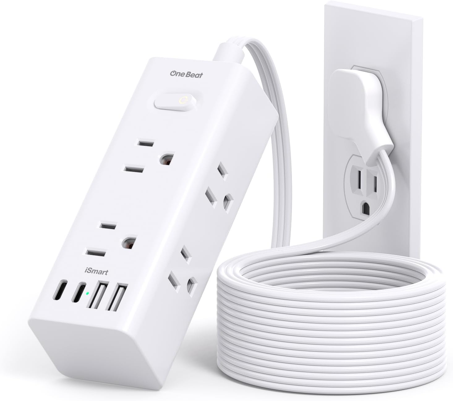 Product image of One Beat 10Ft Extension Cord with Multiple Outlets,Flat Plug Power Strip Surge Protector with 10 Ft Long Cord,6 Outlet 4 USB Ports (2USB C),Multi Outlet Wall Plug for Travel,College,Dorm Essentials