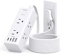 OneBeat 10Ft Flat Plug Power Strip Surge Protector: 6 AC Outlets, 4 USB Ports (2 USB-C), 900J Protection for Travel, Dorm, Office
