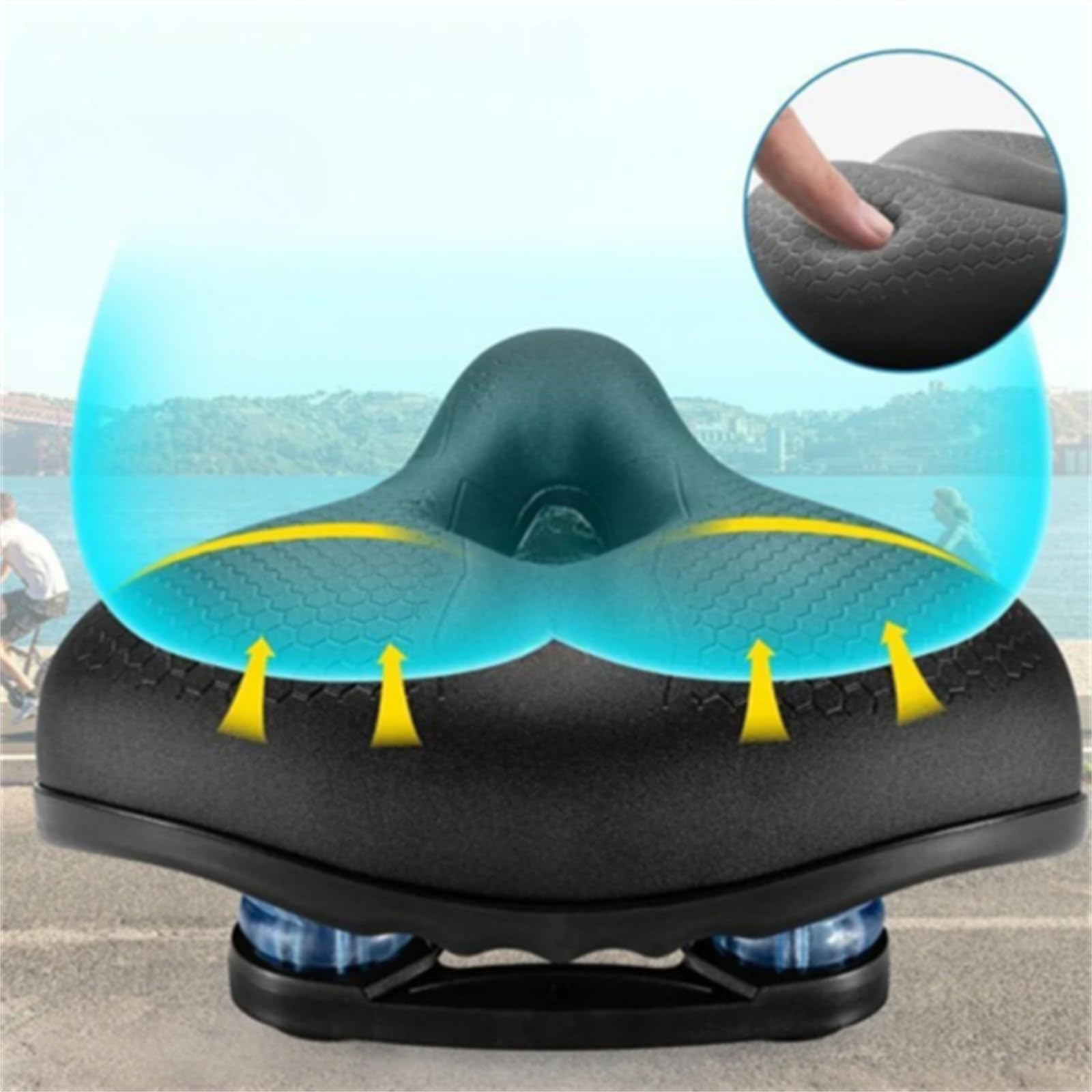 SelleNuage Confort Sport，Selle de vélo Ergonomique Large pour Homme et Femme siège vélo Respirant et amortissant en Mousse à mémoire de Forme étanche et Confortable
