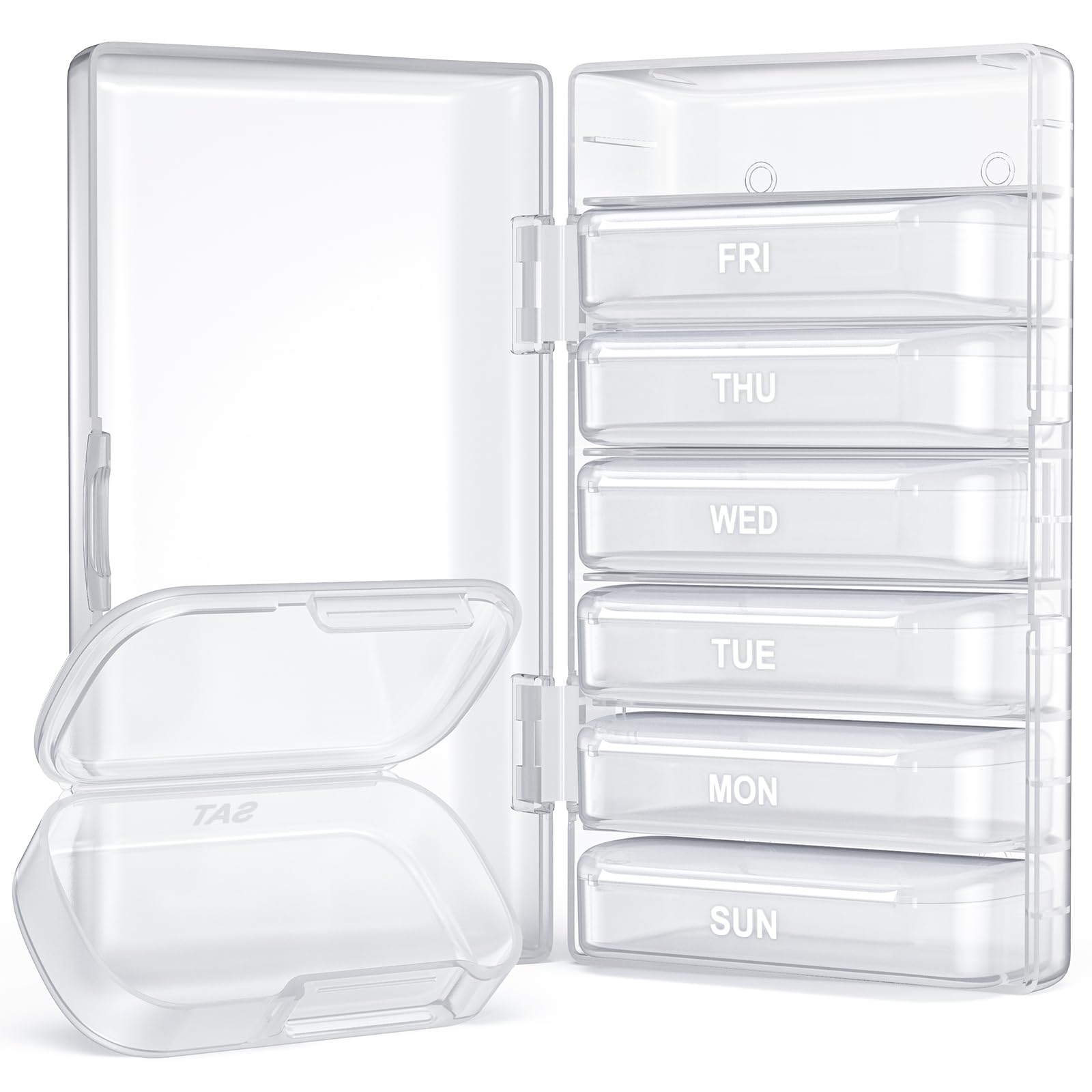 PULIV Weekly Pill Organizer with Large Capacity, Dual Protection Pill Box 7 Day, Arthritis Friendly Pill Case Easy to Open, Medicine Organizer for Vitamins, Medications, Fish Oils, Supplements (White)