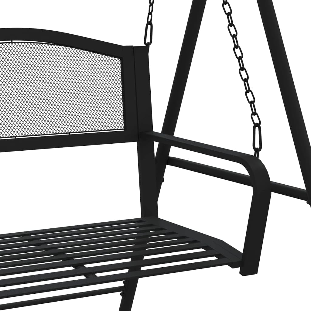 Dondolo Hollywood da 124 cm, in acciaio nero, con catena, classica panca sospesa per giardino e terrazza, panca in metallo, 124 x 117 x 168 cm