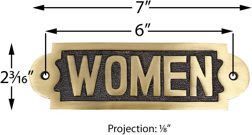 Renovators Supply Solid Brass Women Sign Plaque 2.18 H X 7 W Brass Metal Door Sign Lacquered Finish Home Or Office Women Restroom Door Sign Plaque Including Mounting Hardware