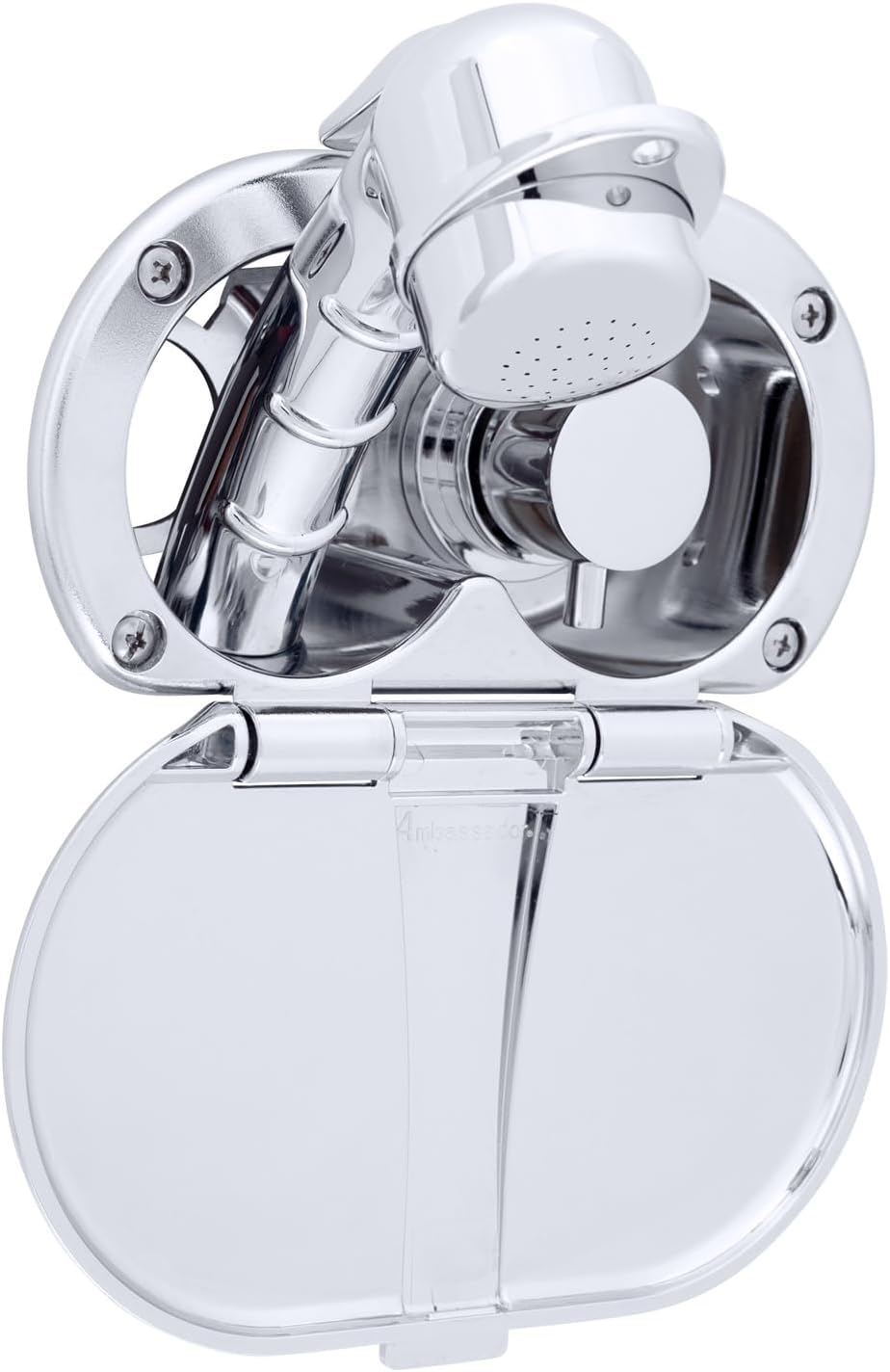 Aidack- Transom Shower (Hot/Cold Mixer), Chrome Cup & Lid, Small Chrome Sprayer, 10' White Rubber Hose, Chrome Aidack Handle - 136-1707-CW-W