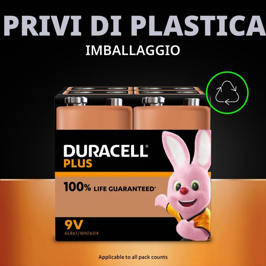 16X Duracell 9V Plus (4 Blister Da 4 Batterie) 16 Pile (6LR61/MN1604)