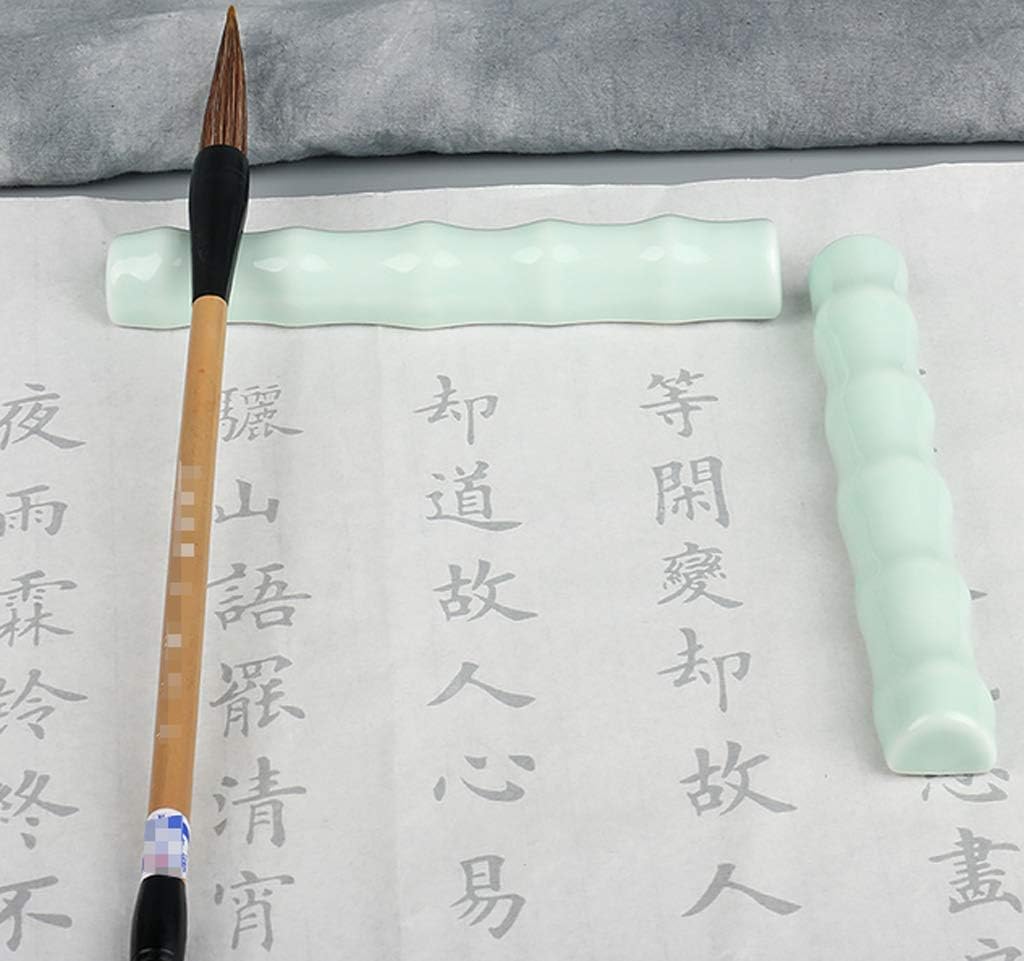 Ceramic Brush Holder, Paint Brush Holder Ceramic - Paint Brush Rest, Bamboo Shaped Brush Holder Rest Art Supply, Chinese Calligraphy and Sumie Ceramic Brush Rest/Holder, Pack of 2