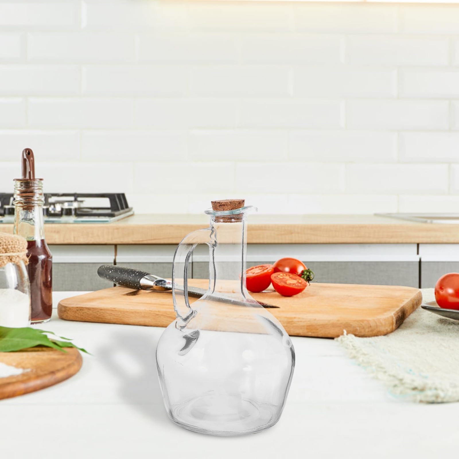 CLISPEED Bouteille à Condiments en Verre Bec Verseur et Poignée 430 Ml Distributeur d'Huile et Vinaigre pour Cuisson et Assaisonnement