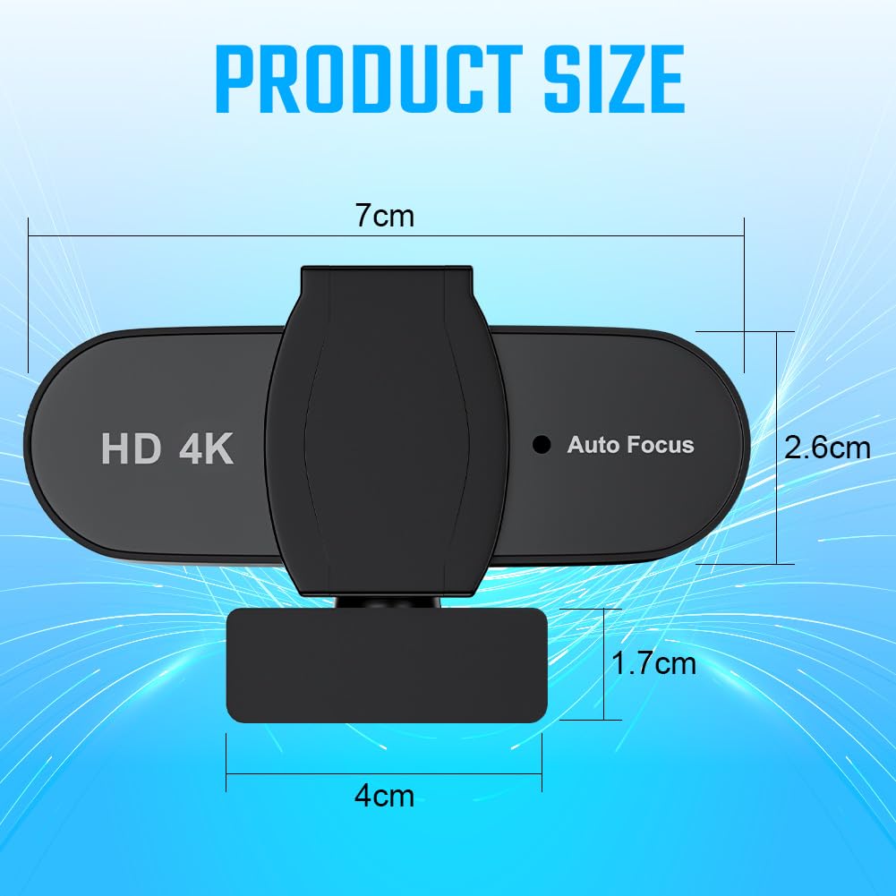 OFFCUP 4K Webcam PC con Microfono Cancellazione del Rumore, Web Cam Full HD 1080p USB Web Camera Streaming Videocamera Plug & Play PC Laptop Desktop per Videochiamate Conferenza e Studio