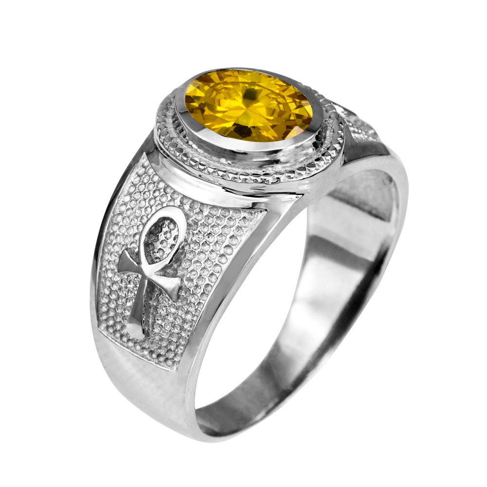 Sterling Silver Egyptian Ankh Cross November Birthstone CZ Ring