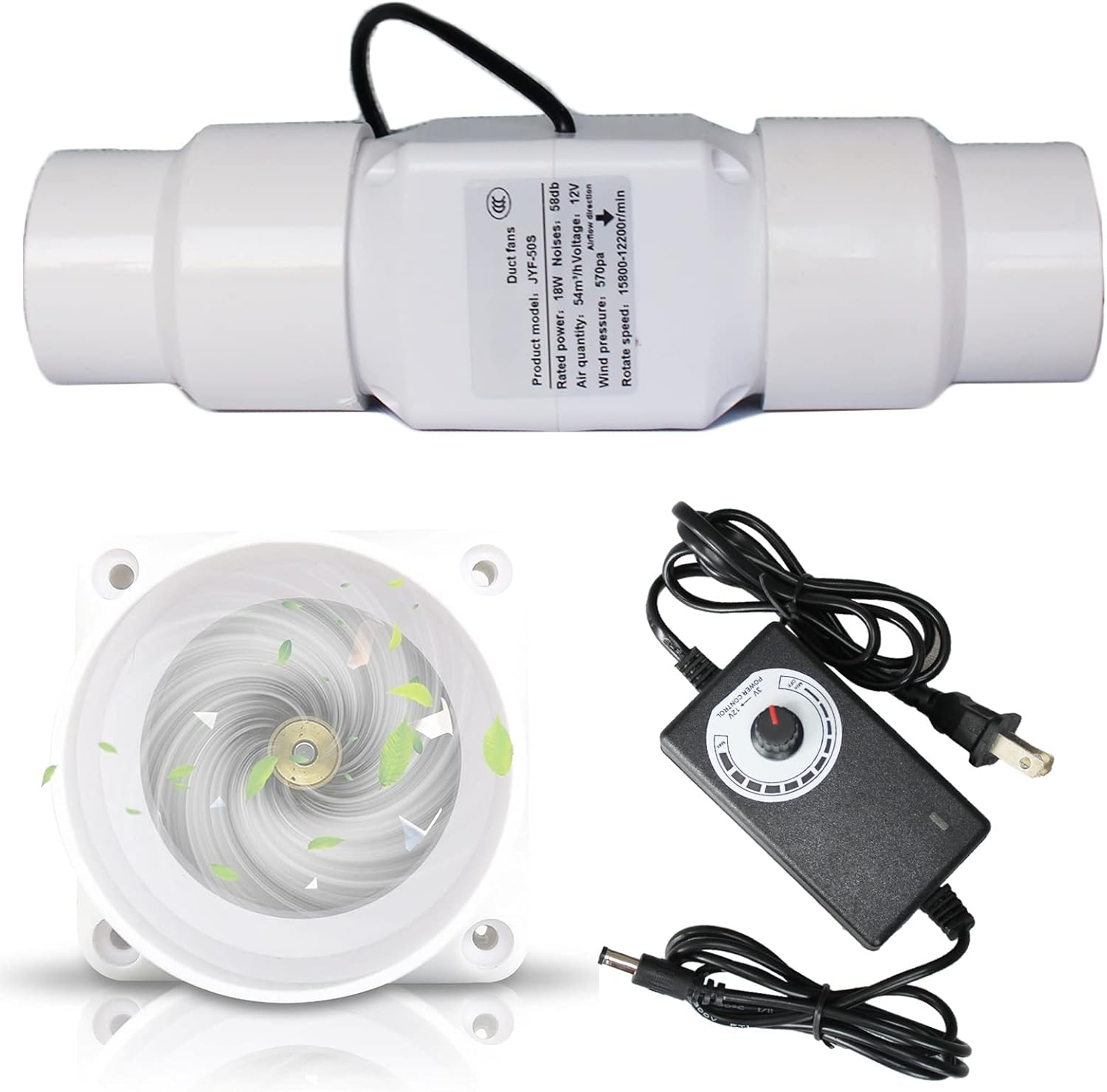 2 Inch Small Duct Fan with PVC Pipe Adapter 18W 12V 32 Cfm Inline Fan Ventilation Exhaust Blower for Booster Basement Attic Kitchen (Color : Adjustable Speed, Size : 50-40mm)