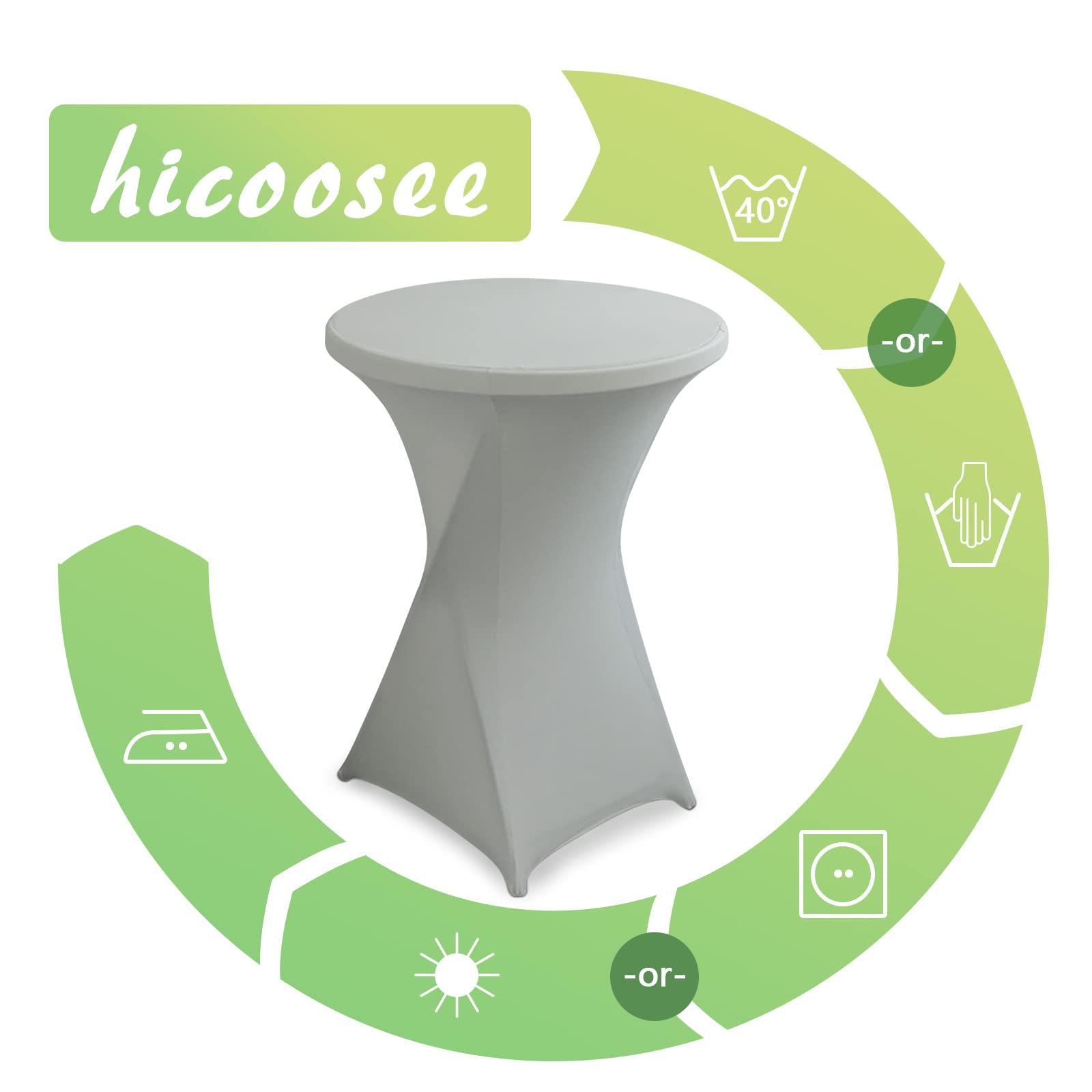 Zestaw 2 pokrowców na stoły koktajlowe, Ø 80-85 cm, wysokiej jakości pokrowce na stół bistro, stoły koktajlowe, eleganckie pokrowce ze stretchem na przyjęcie ogrodowe, wesele, chrzest, kolor szary