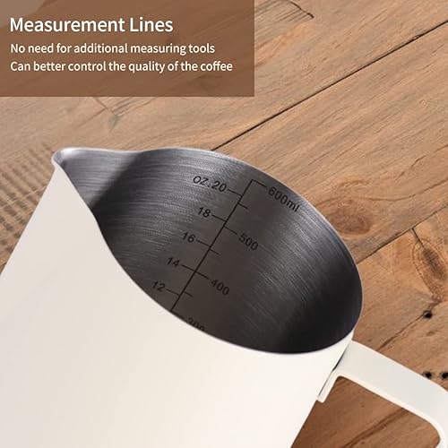 Miniatura 3 de Jarra de espuma de leche, taza de café de acero inoxidable 304 espesa, taza de espuma de leche, olla de café expreso al vapor (blanco-11.8 fl oz)