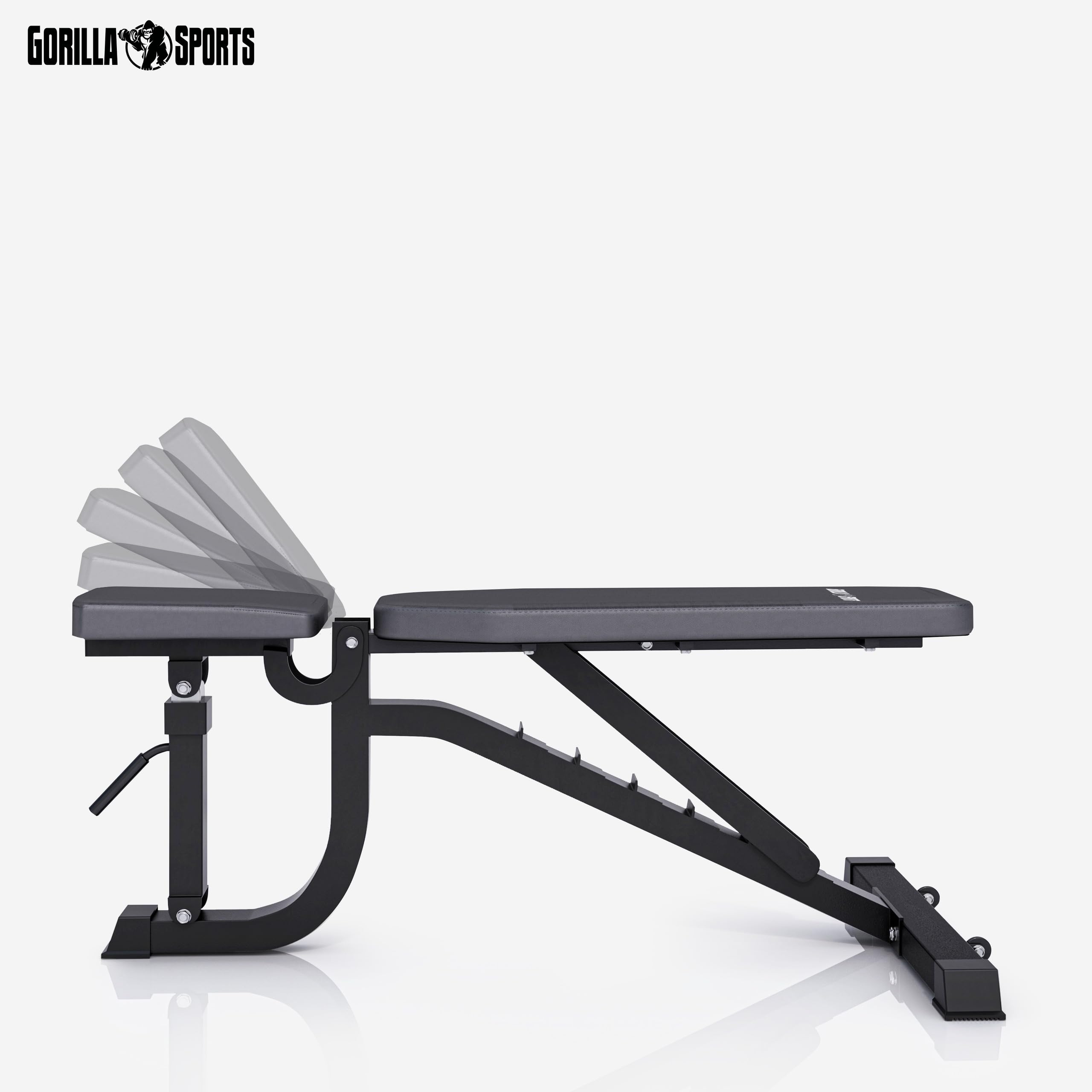 GORILLA SPORTS® Panca da Palestra - Piana o Reclinabile, Schienale Regolabile in 7 Livelli, Sedile Regolabile in 5 Posizioni, Carico Massimo 1462 kg - Panca Pesi, Multifunzione, Fitness, Allenamento