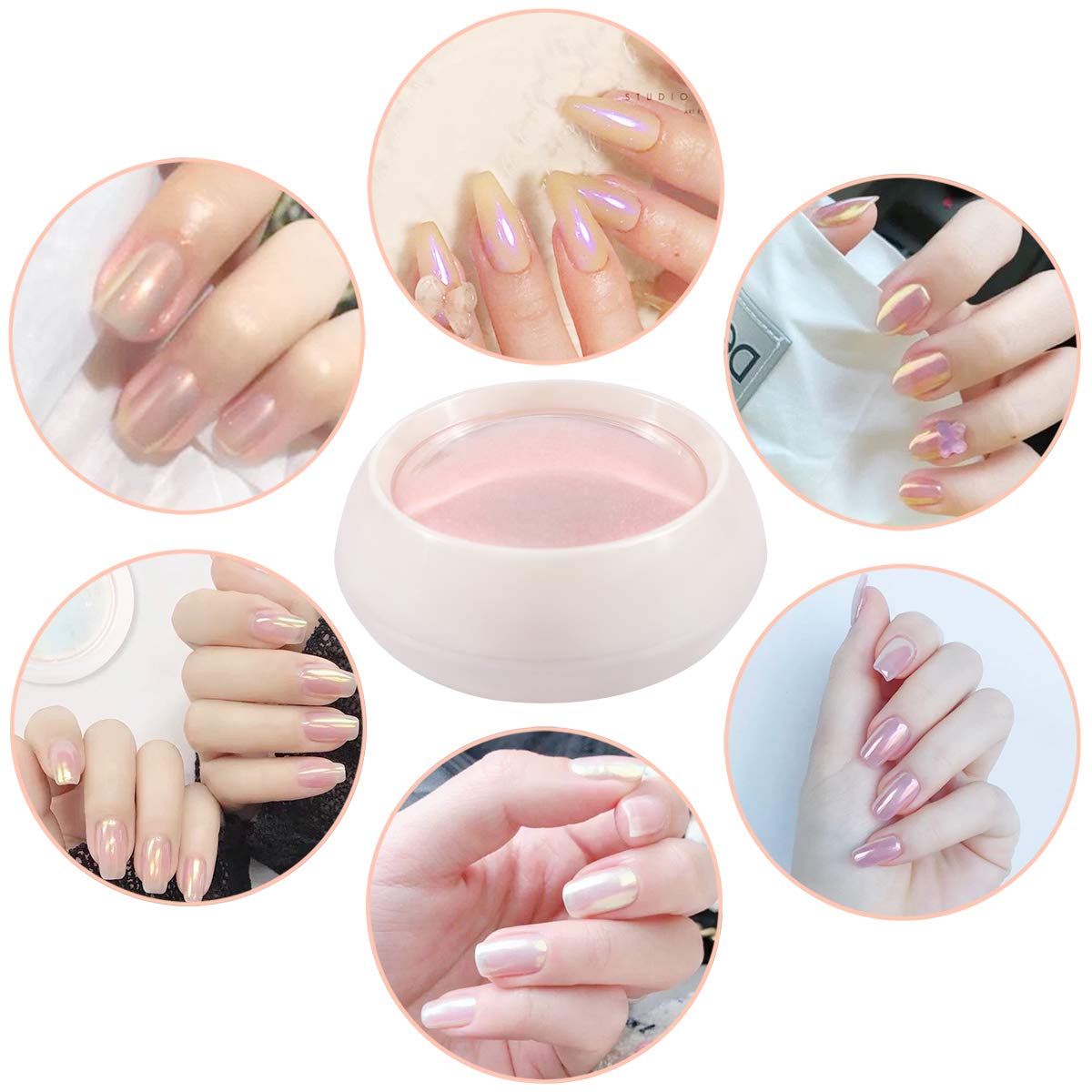 Polvere cromata per unghie, polvere per unghie a specchio, polvere al neon, polvere di aurora, polvere di titanio, decorazione per nail art con spazzole in spugna per unghie (polvere Aurora)