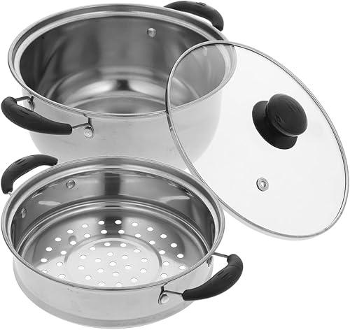 Miniatura 5 de Kichvoe Olla de vapor multifuncional de acero inoxidable, utensilios de cocina de alta calidad para una cocción saludable, diseño profundo para