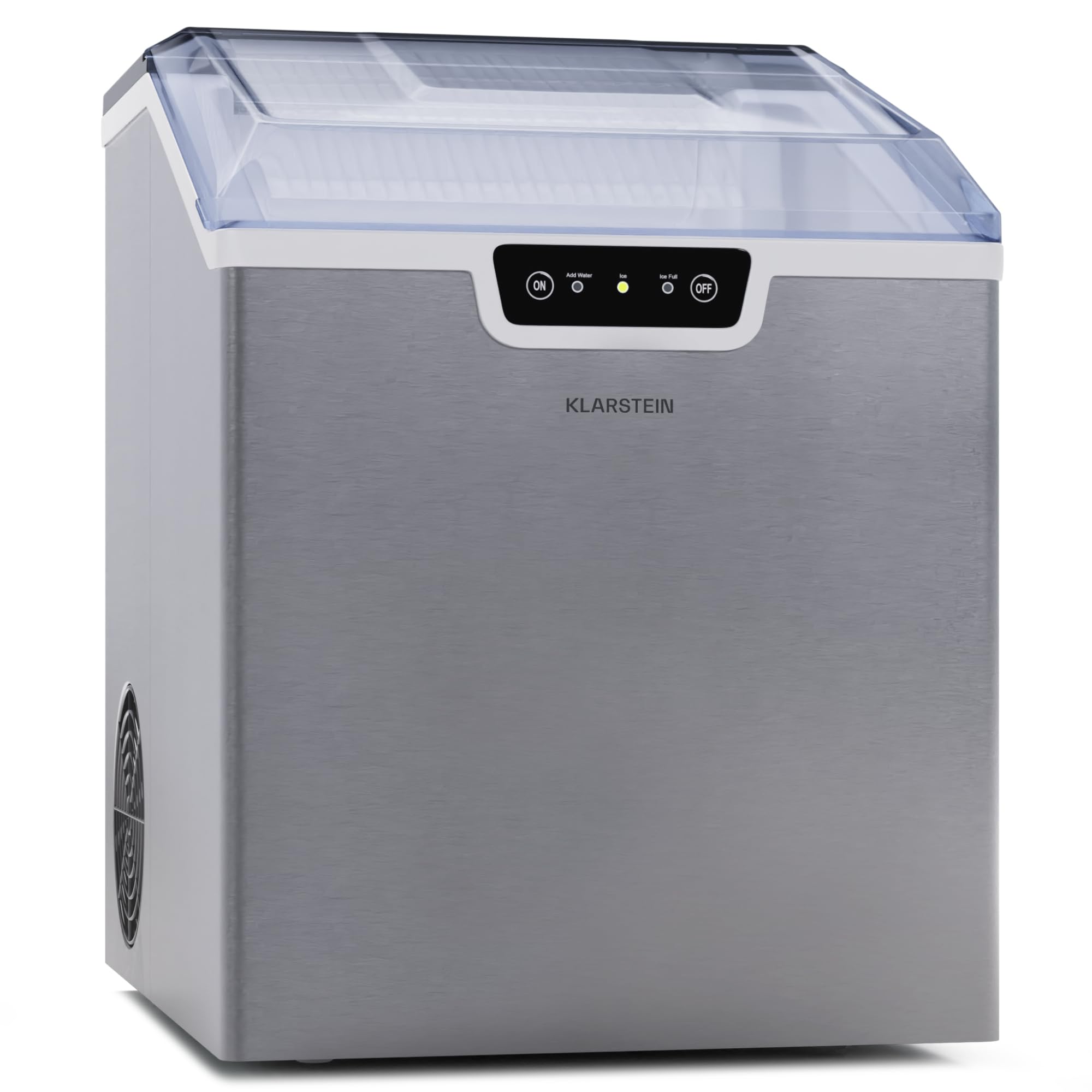 Klarstein Macchina Ghiaccio 3.2 L, Macchina del Ghiaccio Professionale, Fabbricatore Ghiaccio Secco Alimentare fino a 18 kg, Ghiaccio a Cubetti, Macchina Ghiaccio Casa per Cocktail Autopulente