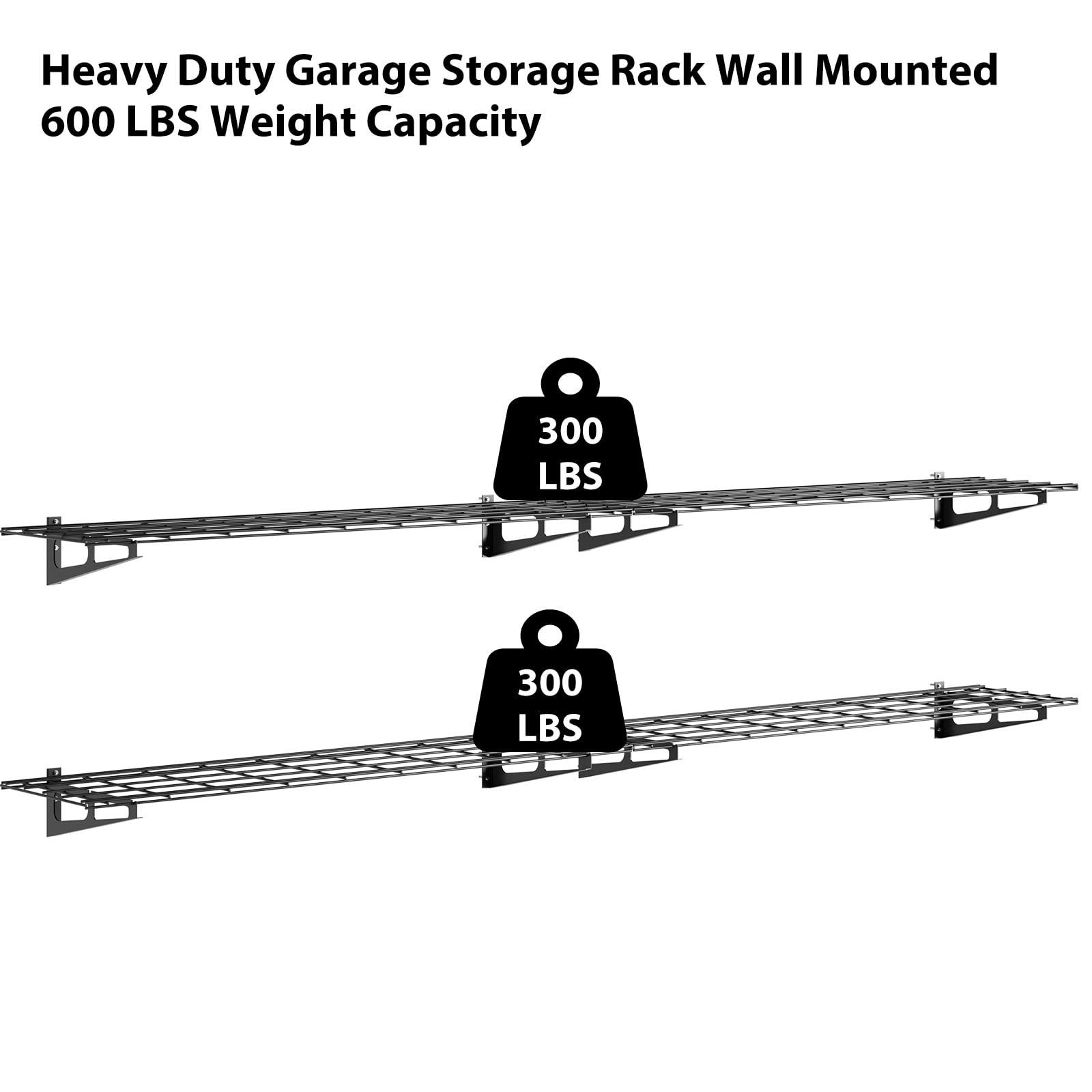Set 2 Mensole Porta Attrezzi Da Parete Per Garage – Scaffali Industriali in Metallo, Portata 800kg – Ideale Per Officina, Magazzino, Cantina – Organizzazione Spazi, 2x4/2x6 ft