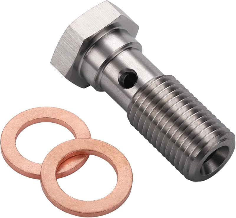 Adaptador de freio tipo banjo M12 x 1,25 em aço inoxidável 304 Podavelle, 31 mm – com 2 arruelas de cobre