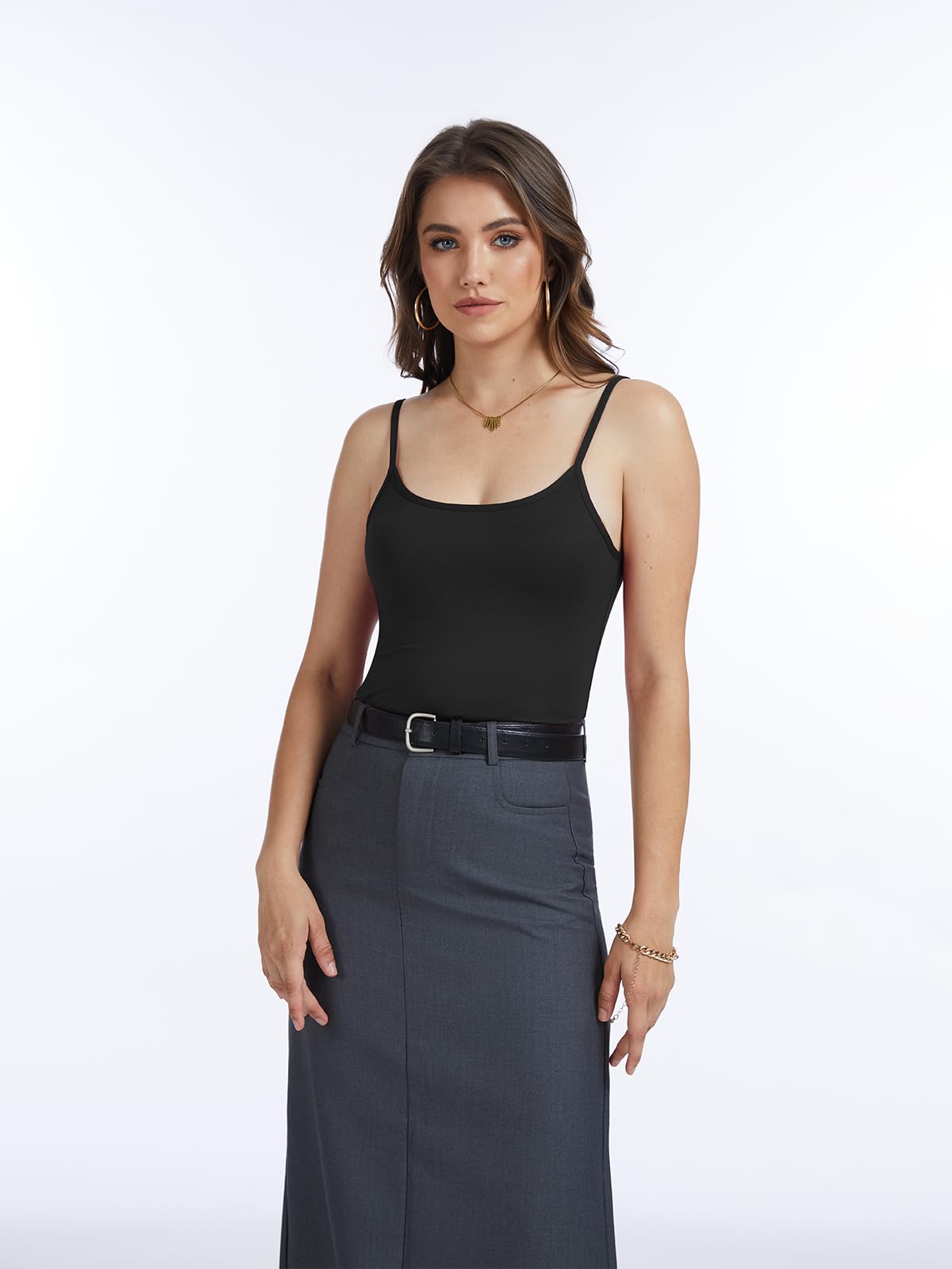 Lot de 4 débardeurs réglables pour femme - Bretelles spaghetti - Basic Camisole - Ultra doux - Superposition