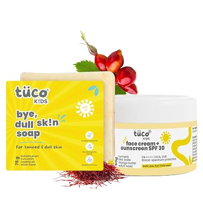 Tuco Kids Dull Skin Handmade Soap (75gx1) & Saffron Face Cream & Sunscreen (50g) | Age 3-15 Years | Paraben & Sulphate F
