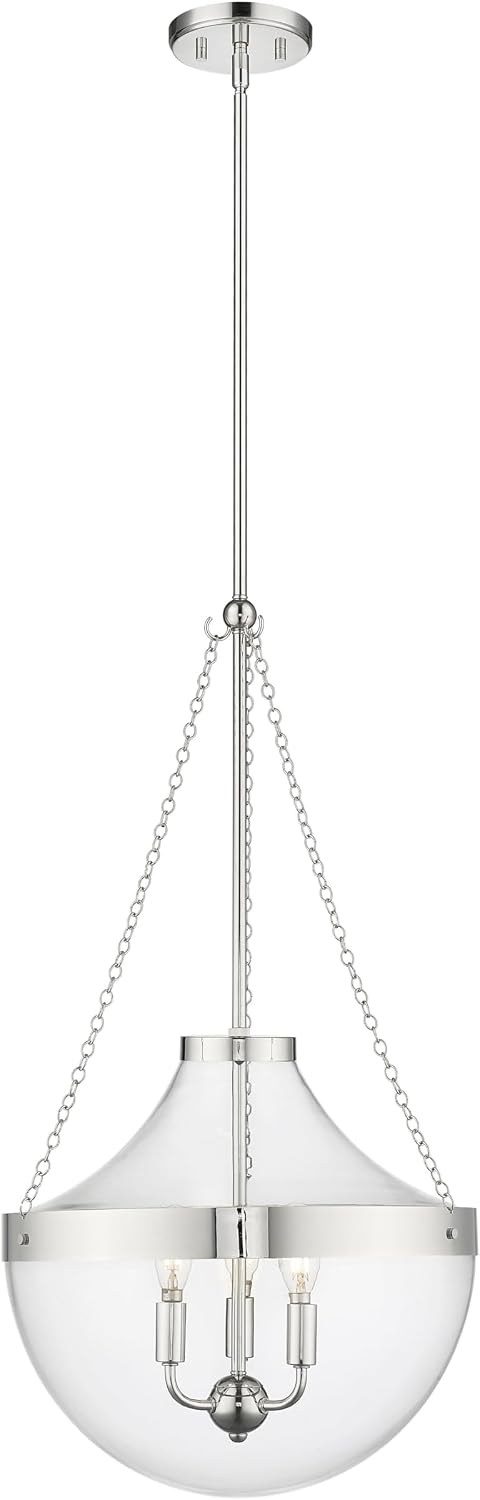 ML Lighting | Clarra Collection | 20103-PN | Indoor 3 Light Metal Pendant in Polished Nickel with Clear Glass Shade | Kitchens, Dining Rooms, Living Rooms, Entryways, Hallways