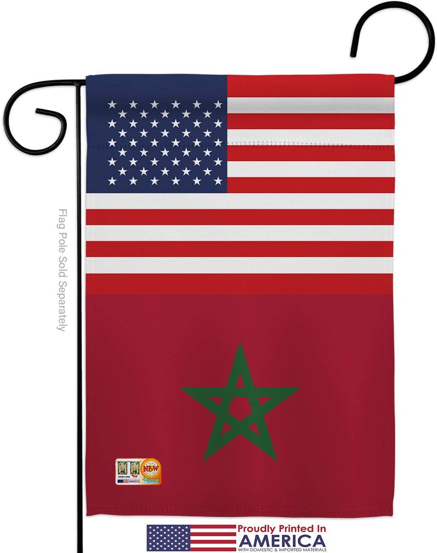 Morocco US Friendship Garden Flag Set Wall Holder Regional USA American Alliance World Country Particular Area Small Decorative Gift Yard House Banner Made In 13 X 18.5