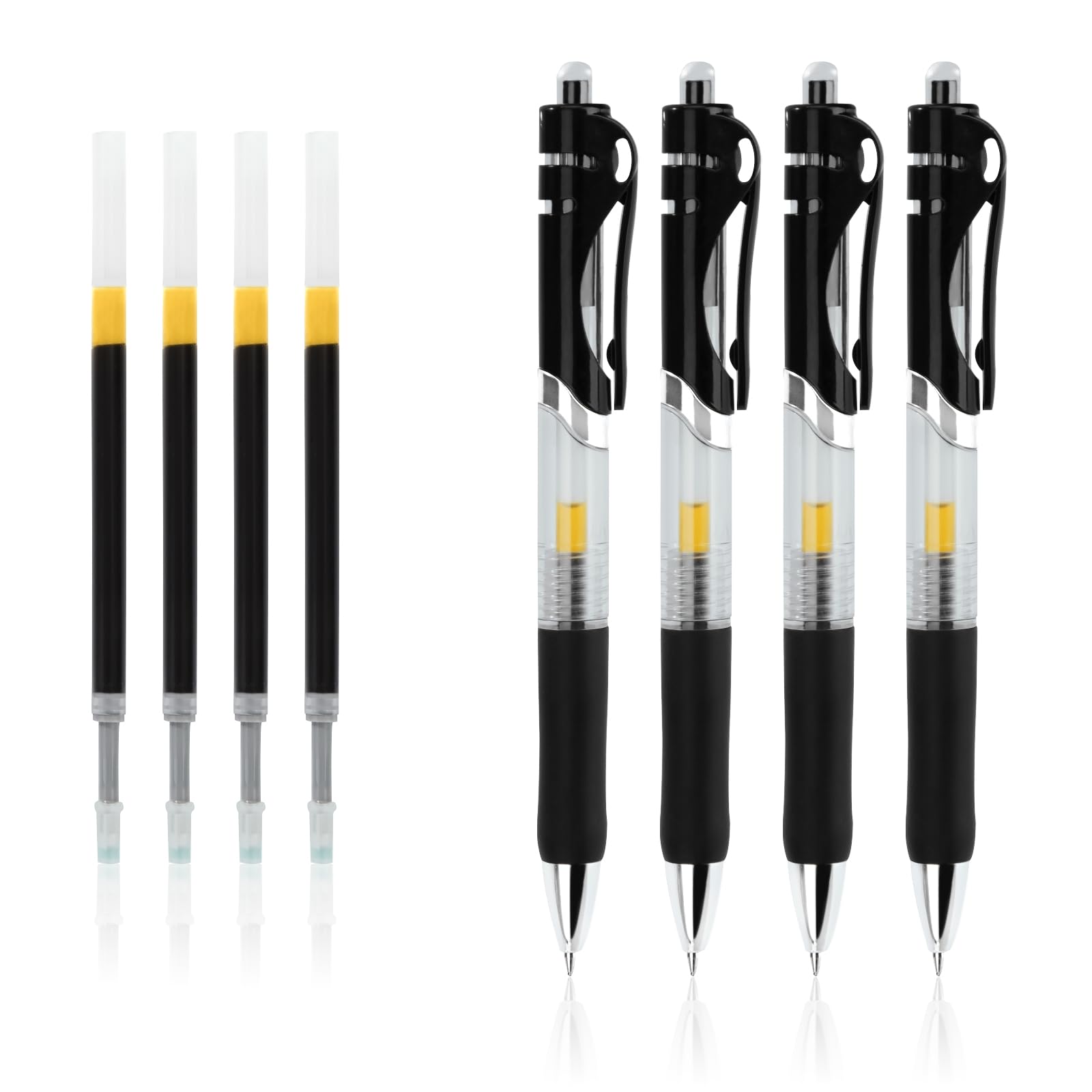 Bolígrafos de Gel Retráctiles Punta Fina 0,5 mm Tinta Negra para Escritura Suave Ideal para Oficina Escuela Trabajo Diario y Exámenes 4 Bolígrafos y 4 Recambios Incluidos