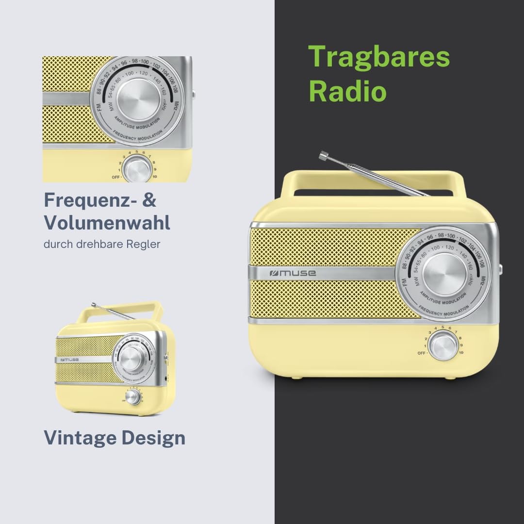 Muse M-056 SC Amarillo - Radio Portátil Vintage