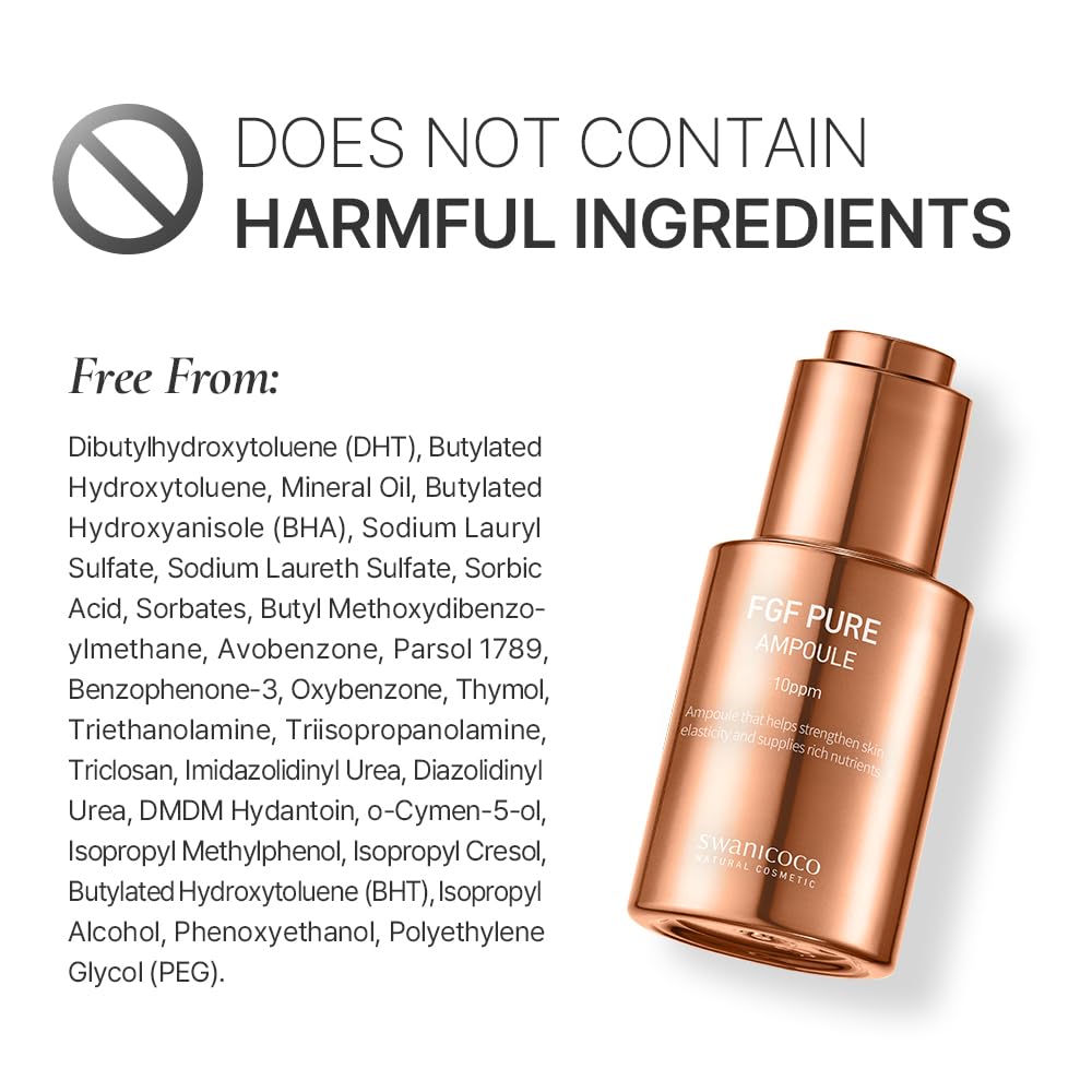 Swanicoco Pregnancy Safe Skincare FGF Pure Ampoule Serum (FGF 10 PPM), Firming Anti Aging, Hyaluronic Acids Glycerin Niacinamide, Improves Dermal Elasticity Reduces Fine Lines Hydrating 30ml 1 Fl Oz
