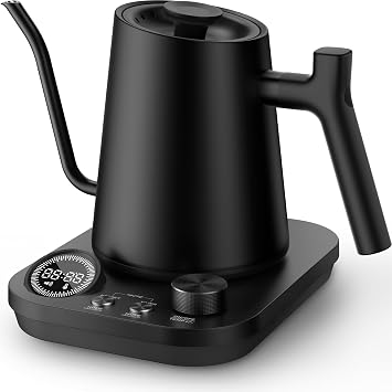 Silonn Electric Gooseneck Kettle - 1F Precise Temp Control, 0.9L 304 Stainless Steel | 4-Hour 100C Keep Warm, 7 Presets & LED Brew Timer for Pour-Over Coffee